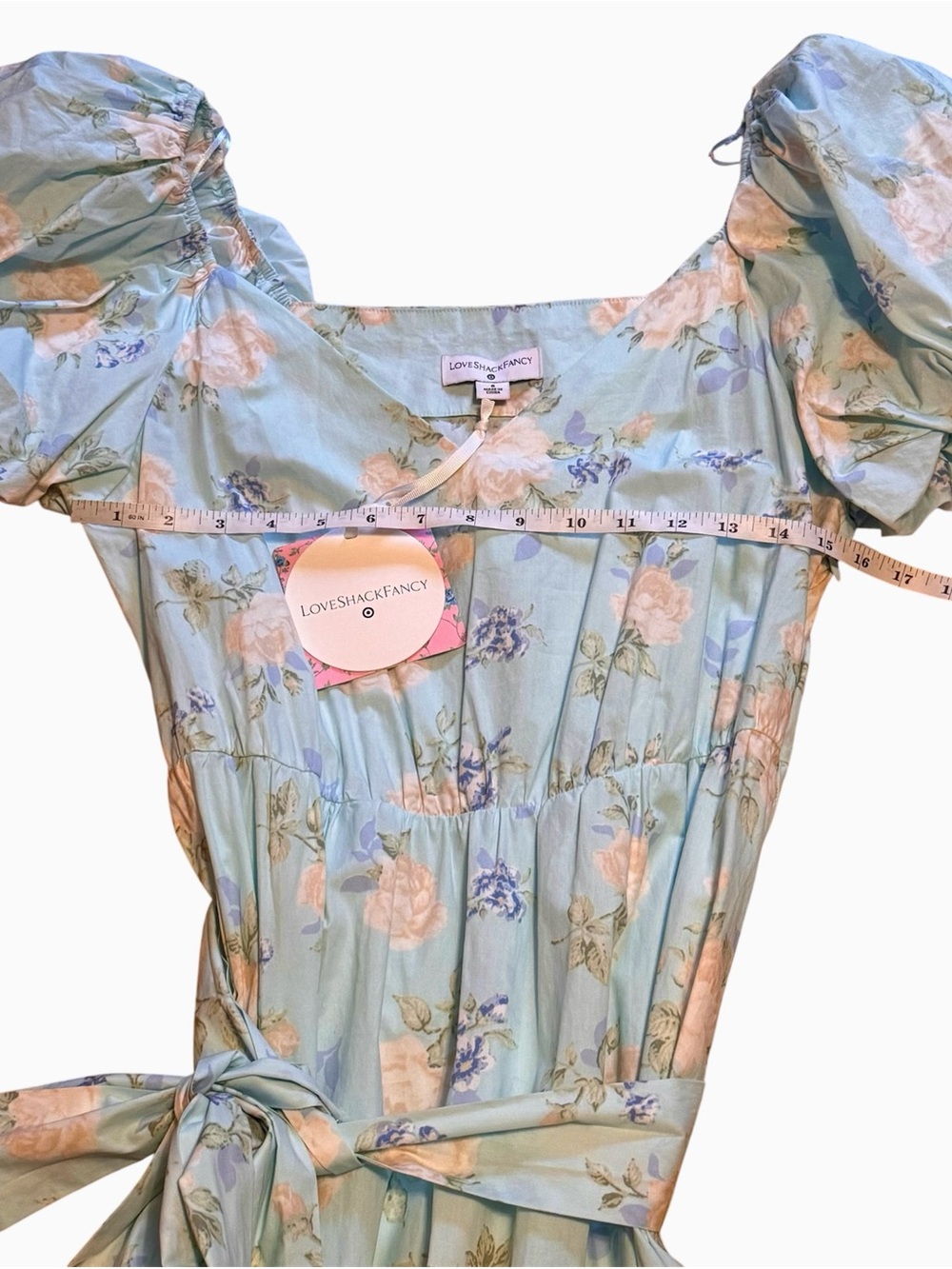 LoveShackFancy NWT Pale Blue Floral Off-Shoulder Maxi Dress Size 6 - Picture 4 of 9